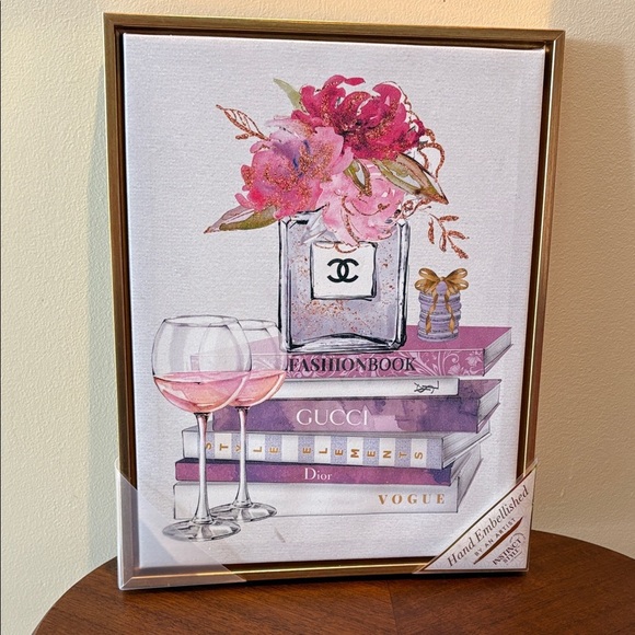 Fashion art  framed art canvas/fashion books cc bottle/flowers/wine gold frame - Picture 2 of 9